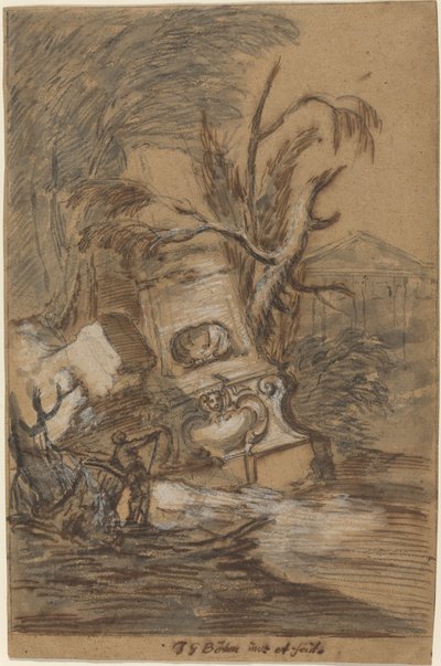 Capriccio med antikke ruiner af Johann George Böhm
