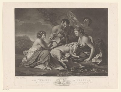 Jupiter gezoogd dør af geit Amalthea The Nursing of Jupiter (titel på objekt) af Johann Gerard Huck