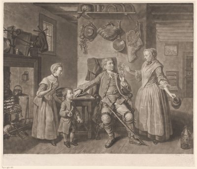Portræt af skuespilleren David Garrick i rollen som en landmand, der vender hjem af Johann Gottfried Haid