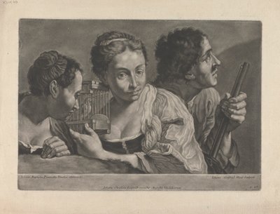 To kvinder, der lytter til en fugl, med en mand, der holder en pistol af Johann Gottfried Haid