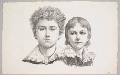 Portræt af Rabe-børnene: Hermann, 14 år og Edmond, 7 år, verso: bevis før korr..., 1822. af Johann Gottfried Schadow