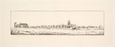 Udsigt over en gammel by med en kirke og høje gavlhuse.n.d. af Johann Gottfried Schadow