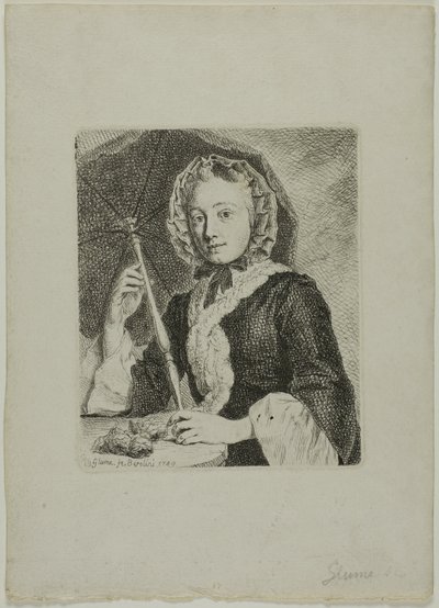 Kvinde med en parasol (Fru Friedrich Christian Glume, kunstnerens svigerinde) af Johann Gottlieb Glume