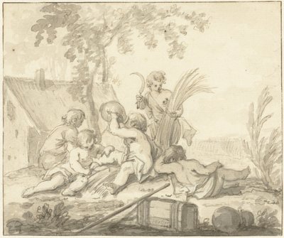 Allegorisk repræsentation med børn og landbrugets egenskaber af Johann Heinrich Keller (II)
