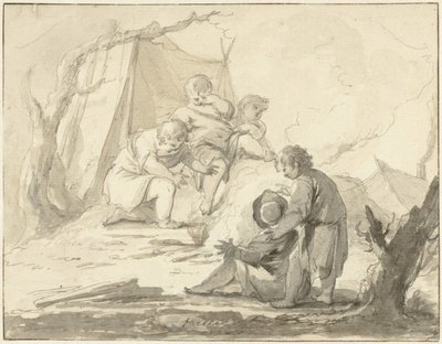 Allegorisk fremstilling med børn omkring et bål af Johann Heinrich Keller (II)