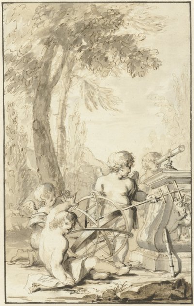 Allegorisk fremstilling med børn, der leger med astronomiske instrumenter af Johann Heinrich Keller (II)