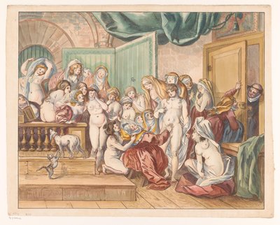 Abdes opdager en ung mand blandt hendes afklædte nonner af Johann Heinrich Ramberg (atelier)