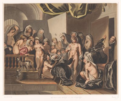 Abdes opdager en ung mand blandt hendes afklædte nonner af Johann Heinrich Ramberg
