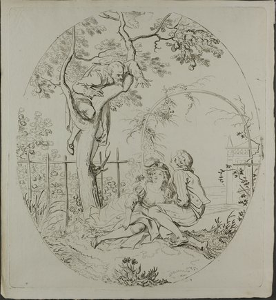 Skægget mand udspionerer elskende under et træ af Johann Heinrich Ramberg