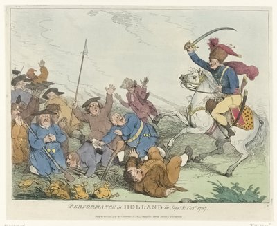 Showet Optræden i Holland i Sept.r & Oct.r 1787 (titel på objekt) Fire engelske tegnefilm om patrioterne i 1787 (serietitel) af Johann Heinrich Ramberg