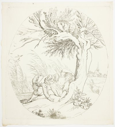 Uobserveret mand, der spionerer på tilbagelænede elskere af Johann Heinrich Ramberg