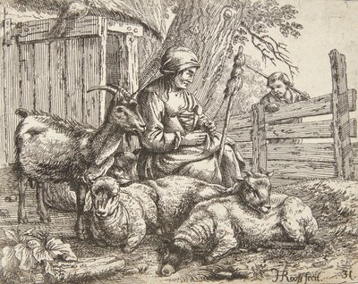En spinderske af Johann Heinrich Roos