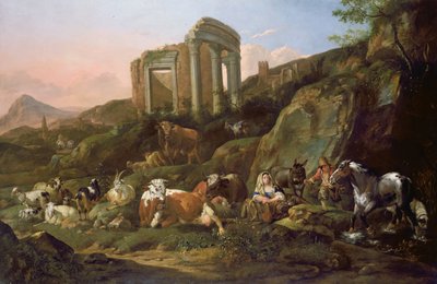 Landbrugsdyr i et klassisk landskab, 1684 af Johann Heinrich Roos