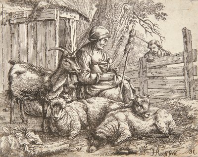 En spinderske af Johann Heinrich Roos
