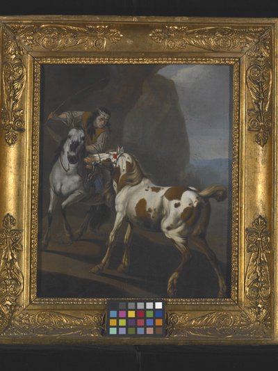 Indian Taming A Horse (olie på lærred) af Johann Heinrich Roos
