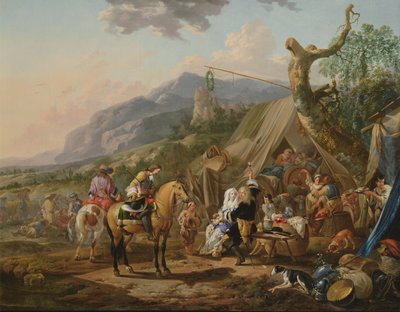 Militærkommandant i en lejr i bjergene sammen med lystige mennesker af Johann Heinrich Roos