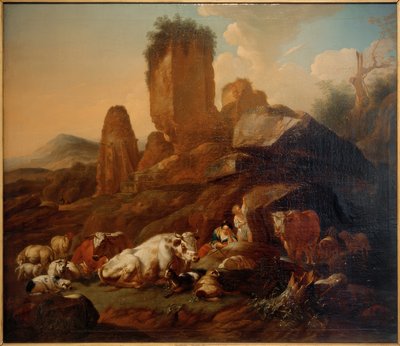 Hvilende hyrdinde og kvæg af Johann Heinrich Roos