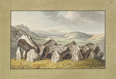 En forhistorisk stencirkel på en høj, et vidtstrakt landskab hinsides, midten af det 18.-begyndelsen af det 19. århundrede. af Johann Heinrich Wilhelm Tischbein