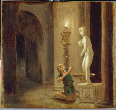 Pygmalion før statuen af Venus, ca. 1800 (olie på papir) af Johann Heinrich Wilhelm Tischbein