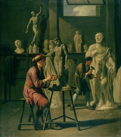 Interiør af et billedhuggeratelier af Johann Heiss