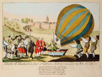 M. Blanchards hjemkomst fra sin 38. flyrejse ... (kobberstik) af Johann Hieronymus Loeschenkohl