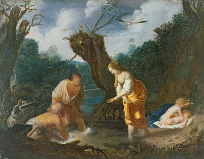 Latona omdanner bønderne til frøer, ca. 1644 (olie på kobber) af Johann Hulsman