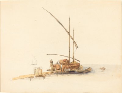 Vintønder læsset på en sejlpram ved Vevey af Johann Jacob Ulrich