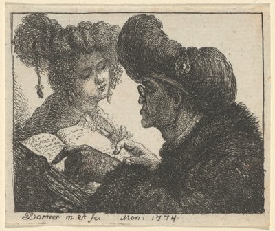 En mand i turban læser for en ung kvinde af Johann Jakob Dorner the Elder