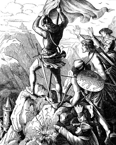 Otto I af Bayern forhindrer et nederlag af kejser nær Verona Illustration fra det tyske folks historie af E. Duller, 1840 af Johann Jakob Kirchhoff