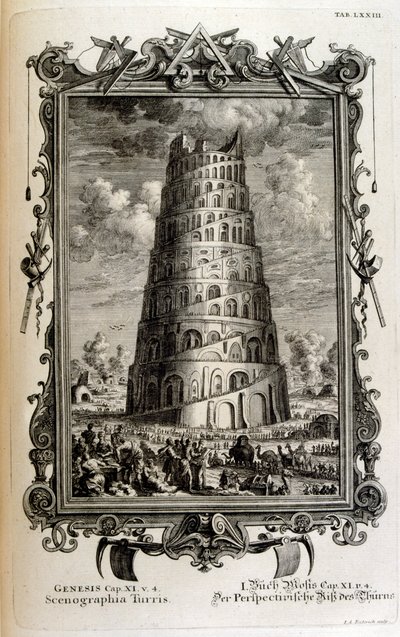 Plan over Babelstårnet set fra siden af Johann Jakob Scheuchzer