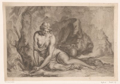 Venus skaber vand med en skal Latona øser vand med en skal af Johann Jakob Thurneysen (I)