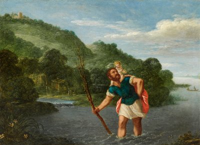 Sankt Kristoffer bærer Jesusbarnet i et landskab af Johann König