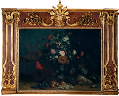 Blomsterstilleben med solsikke og flaskegurke af Johann Kunstner