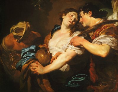 En angrende synder, der vendte sig bort fra fristelsen og tilbød en frelsespalme af en engel, af Johann Liss or Lis or von Lys