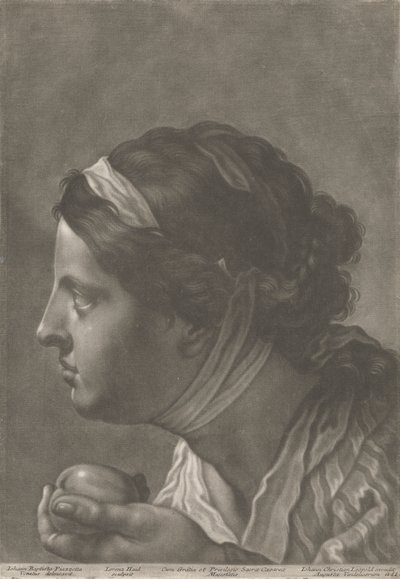 Portræt af en kvinde, der holder frugt af Johann Lorenz Haid