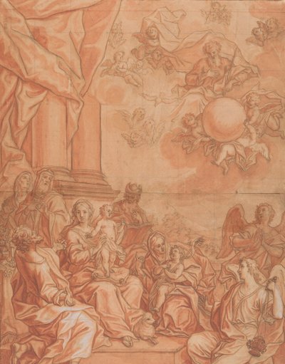 Jomfruen og barnet med hellige og engle, og Gud Faderen i himlen, midten af 1700-tallet. af Johann Lorenz Haid