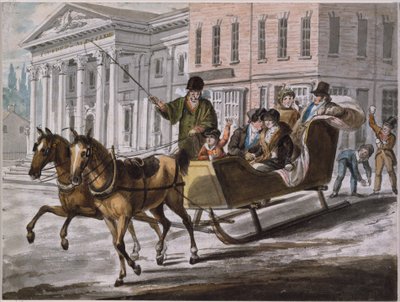Vinterscene i Philadelphia - The Bank of the United States i baggrunden af Johann Ludwig (1787-1821) (attr.to) Krimmel