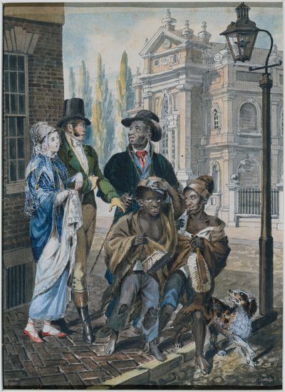 De verdslige folks spørgsmål til skorstensfejerne og deres mester i Christ Church, Philadelphia af Johann Ludwig (1787-1821) (attr.to) Krimmel