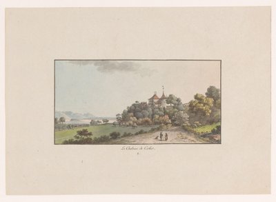 Udsigt over Chateau de Cerlier i Erlach Le Chateau de Cerlier (titel på objekt) Udsigt over Schweiz (serietitel) Collection de quelques vues dessinées en Suisse d