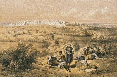 Udsigt over Haifa. Radering af Bernatz et alii - Steinkopk J.F. Redaktør af Johann Martin Bernatz