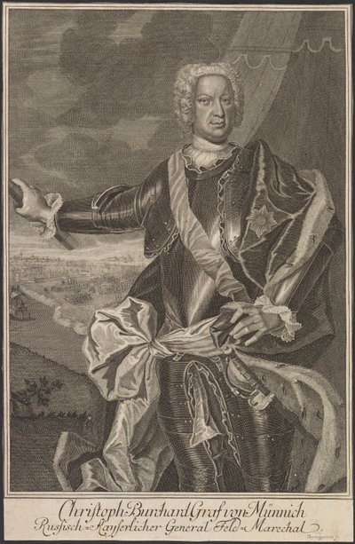 Portræt af grev Burkhard Christoph von Munnich 1683-1767. af Johann Martin Bernigeroth