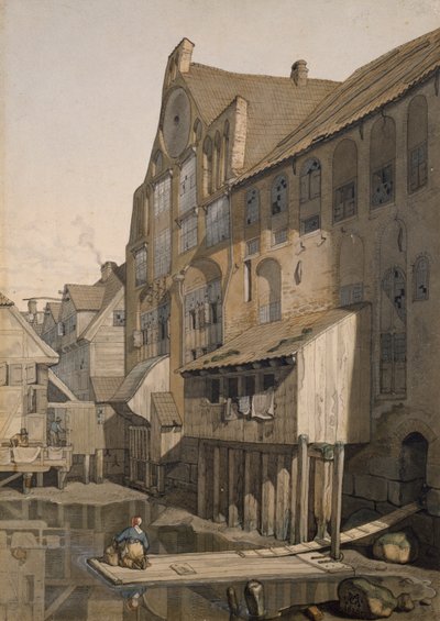 Nordsiden af St. Johannis Klosters i Hamborg (wc på papir) af Johann Martin Gensler