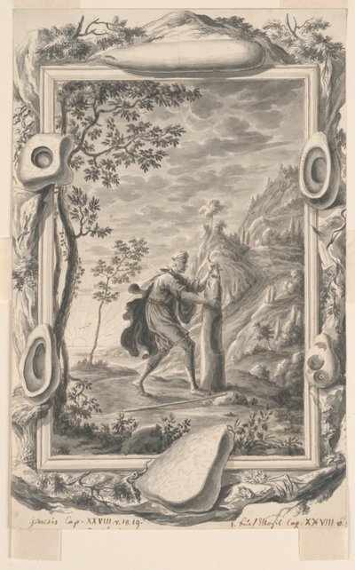 Studie for Jacob Pours Oil on the Stone på Bethel, Plade 87, Physica Sacra af Johann Melchior Füssli