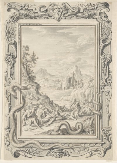 Studie for slanger sendt for at ødelægge synderne, Plade 360, Physica Sacra af Johann Melchior Füssli