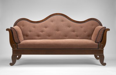 sofa, c. 1855 (sort valnød; sort valnøddefiner, uidentificerede sekundære træsorter og moderne polstring) af Johann Michael Jahn