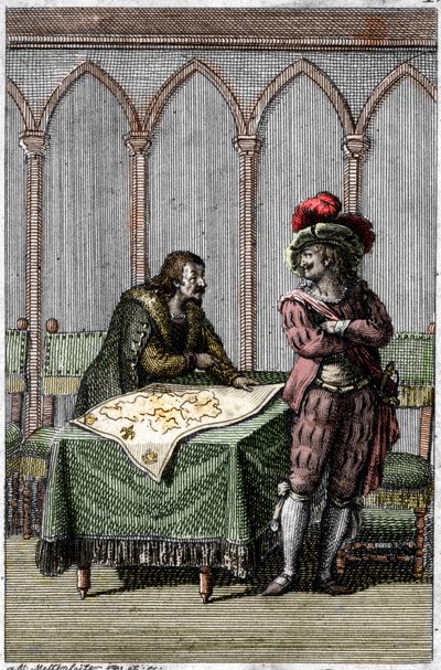 Kejser Albert I af Habsburg (1255-1308) studerer kortet over Frankrig på tidspunktet for konflikten mellem pave Boniface VIII og kong Filip IV af Frankrig af Johann Michael Mettenleiter