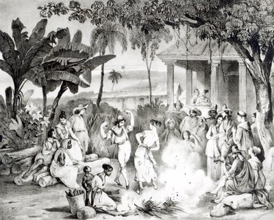 Landu Dance, indgraveret af Victor Adam og Monthellier (litho) (bw foto) af Johann Moritz Rugendas