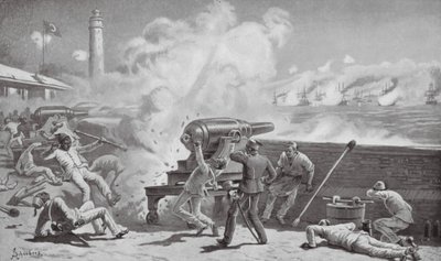 Bombardementet af Alexandria (litografi) af Johann Nepomuk (after) Schonberg