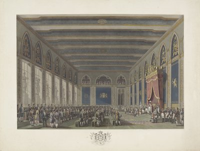Institution of the States General af kong William I i Bruxelles den 21. september 1815 Tolv plader med ankomsten og indvielsen af ​​William I i Bruxelles og kampene ved Quatre-Bras og Waterloo i 1815 (serietitel) af Johann Nepomuk Gibèle (possibly)