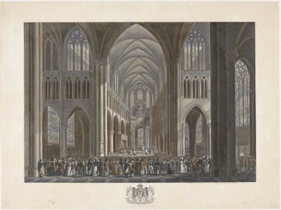 Velsignelse af kong Vilhelm I i Saint Gudula-kirken i Bruxelles den 21. september 1815 Tolv plader med ankomsten og indvielsen af ​​William I i Bruxelles og kampene ved Quatre-Bras og Waterloo i 1815 (serietitel) af Johann Nepomuk Gibèle (possibly)